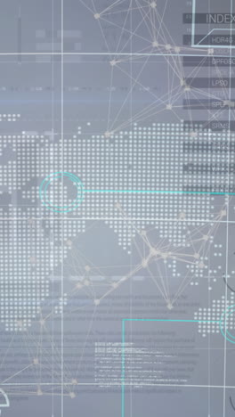 animação de ícones digitais e processamento de dados sobre o mapa do mundo em fundo cinzento