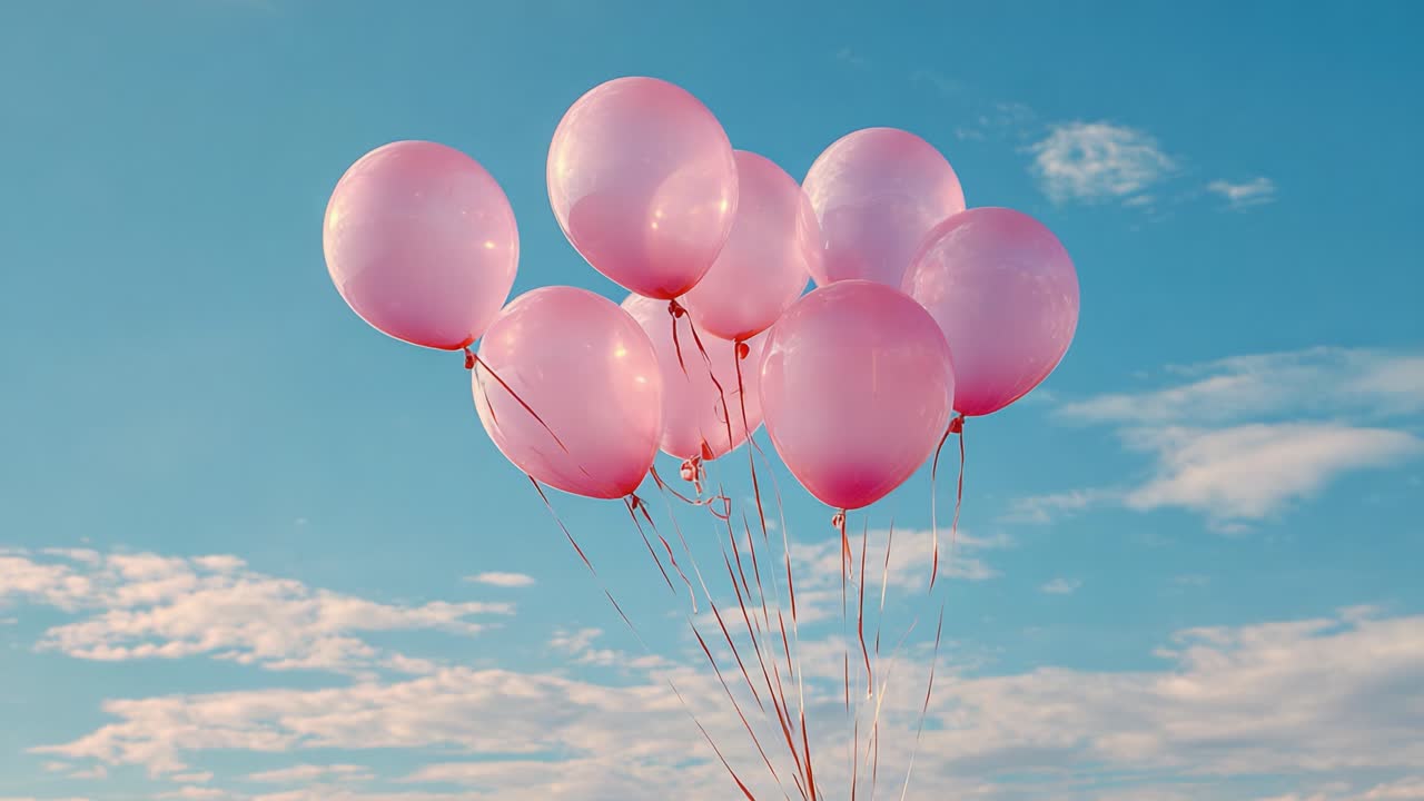 A Collection of Bright Pink Balloons Floating Gracefully Against a Clear Blue Sky with Soft Clouds Capturing the Essence of Joy and Celebration