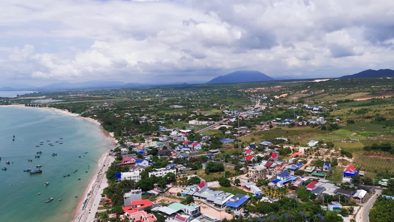 Aerial View of the Town Near the Coast in Binh Thuan (Vietnam) During the Rainy Season