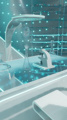 futuristic laboratory with microscope and glassware