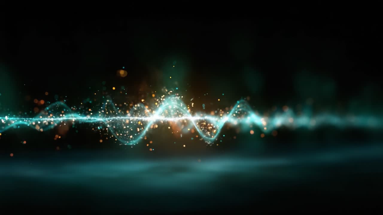 A mesmerizing visual of radiant particles and waves, capturing the dynamic flow of energy and light in an abstract digital space with colorful sparkles and shimmer