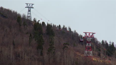 time lapse extra wide shot of the voss gondolas passing each other near the summit