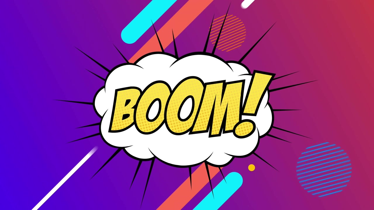 Animazione di 5 testi in stile fumetto su sfondi diversi