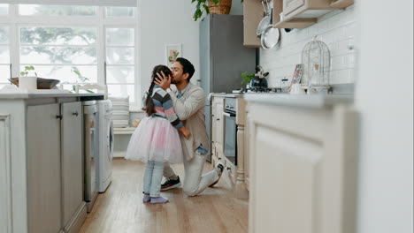 Ballet,-kiss-and-father-with-daughter-in-kitchen