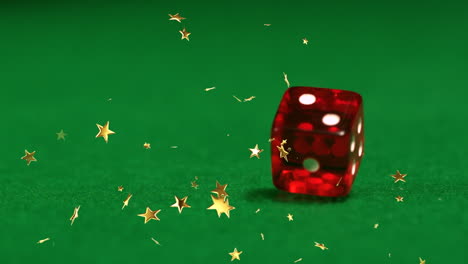 animación de estrellas en movimiento sobre los dados en el tablero verde