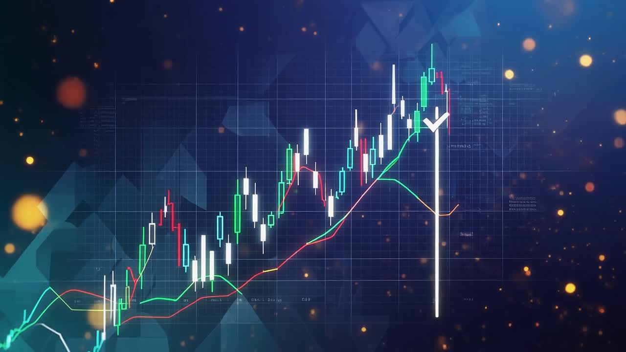 Grafico a candele animato che mostra dati del mercato finanziario