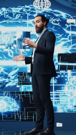 vertical video technician specialist making ai brain neural networks business pitch