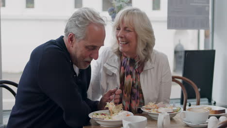 elderly couple enjoying lunch at a restaurant