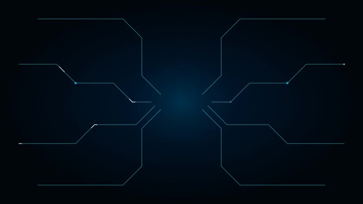 Linee di circuito digitali astratte che si muovono su sfondo blu scuro