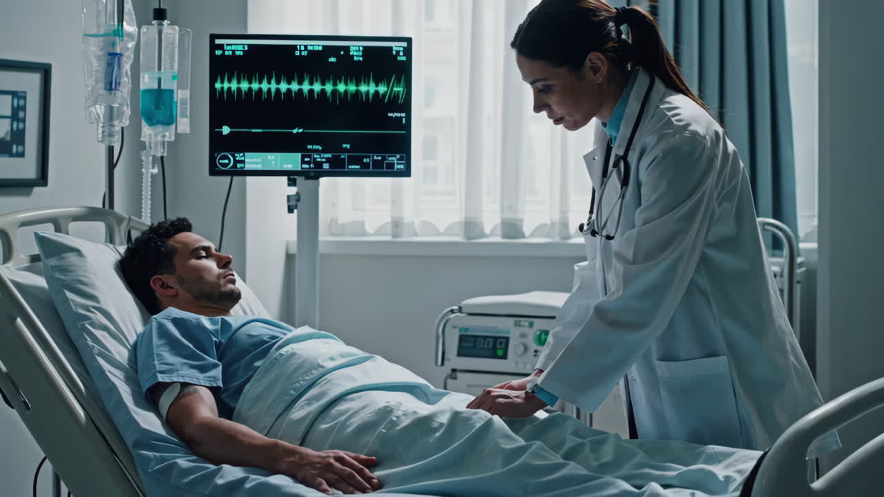 Dottore che esamina un paziente in una stanza d'ospedale