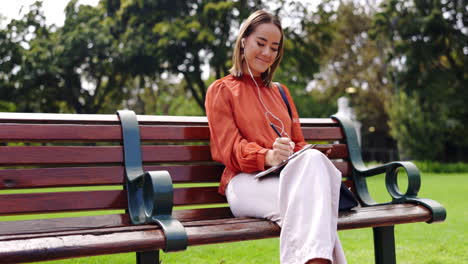 Business,-planning-and-woman-on-a-bench