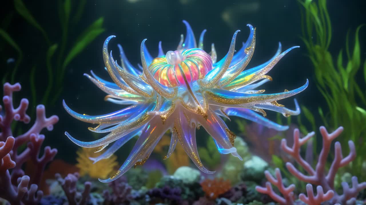 빛나는 수중 꽃 생물