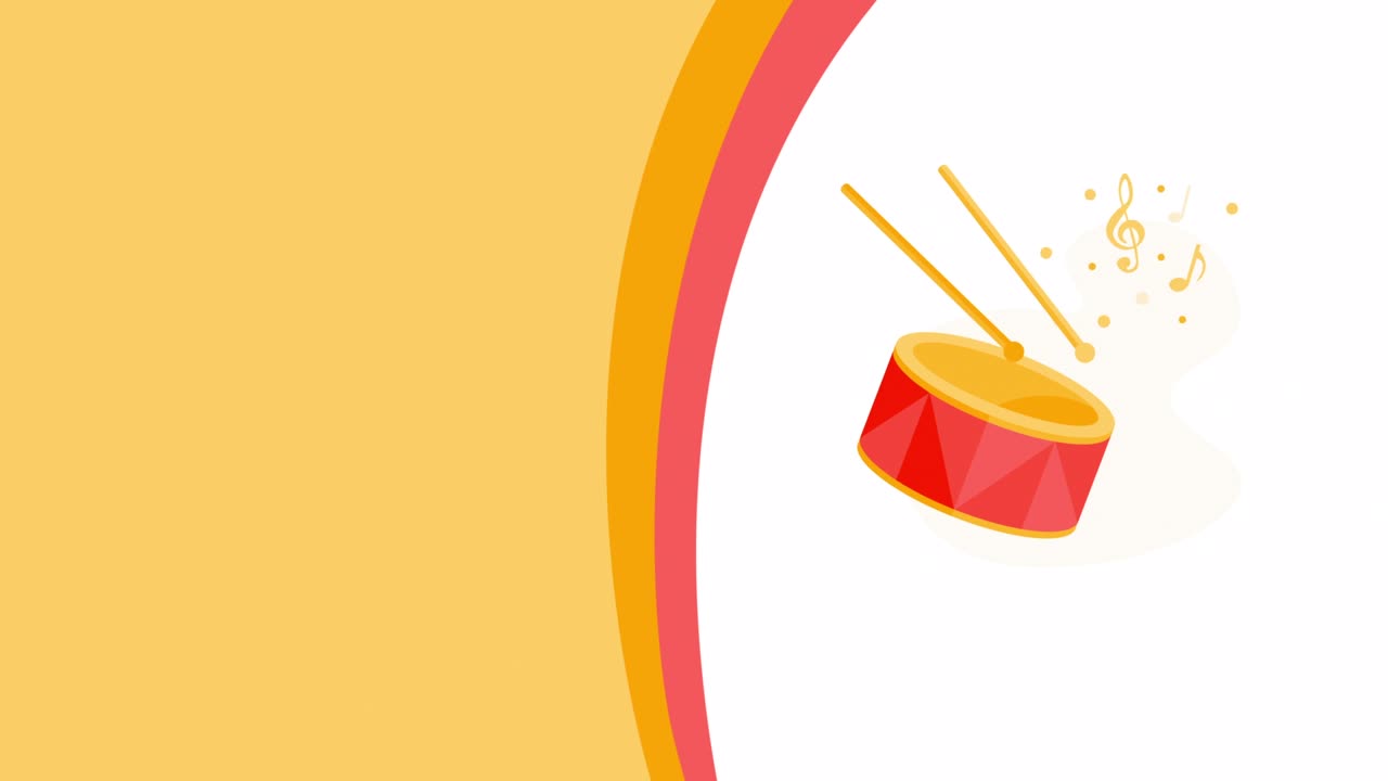 video en 4k del diseño de tambores de dibujos animados en fondo blanco.