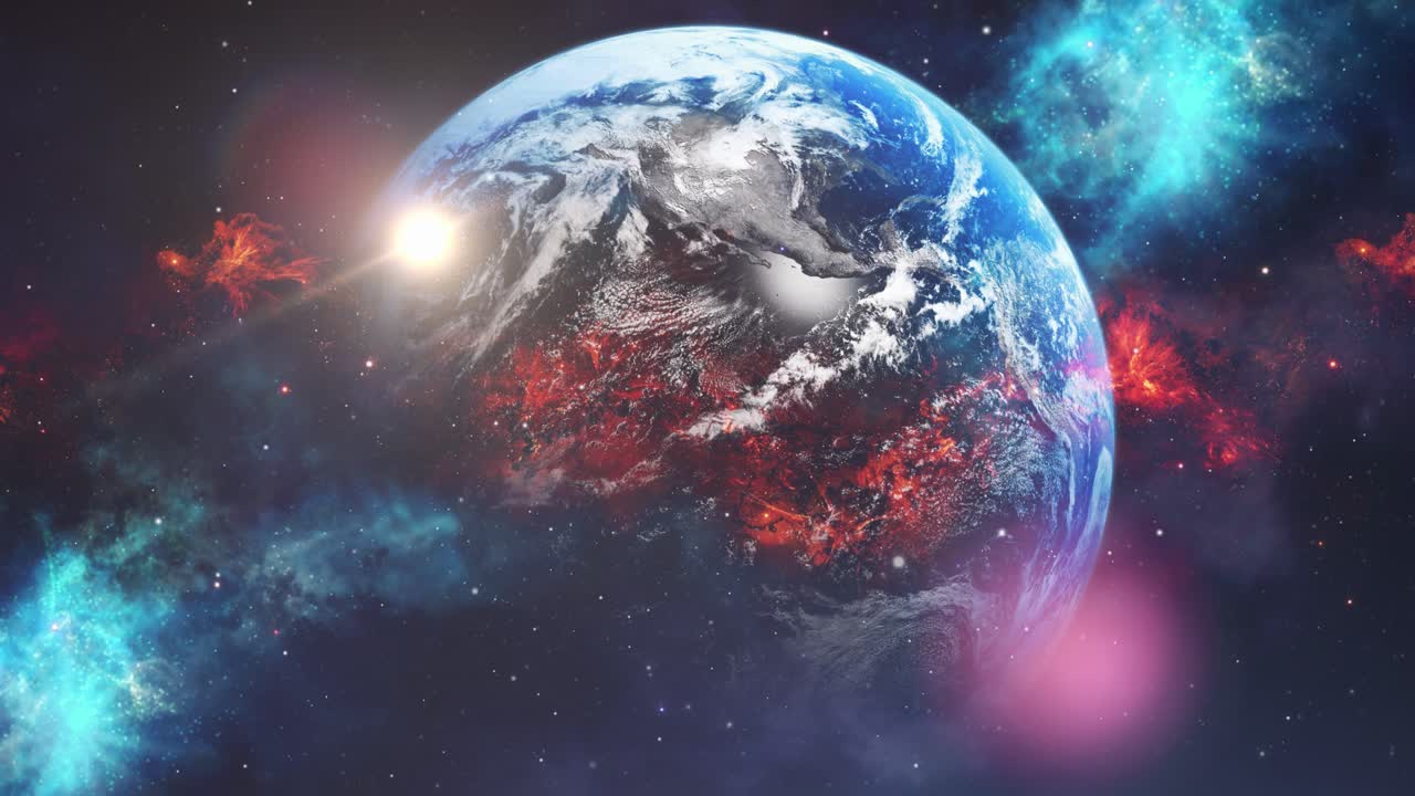 el planeta tierra está rodeado de nubes nebulosas, animación