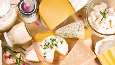 variety of cheeses and dairy items displayed