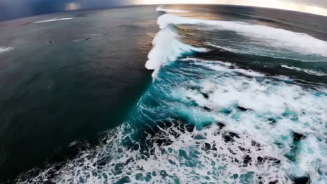 majestic ocean waves and surfers