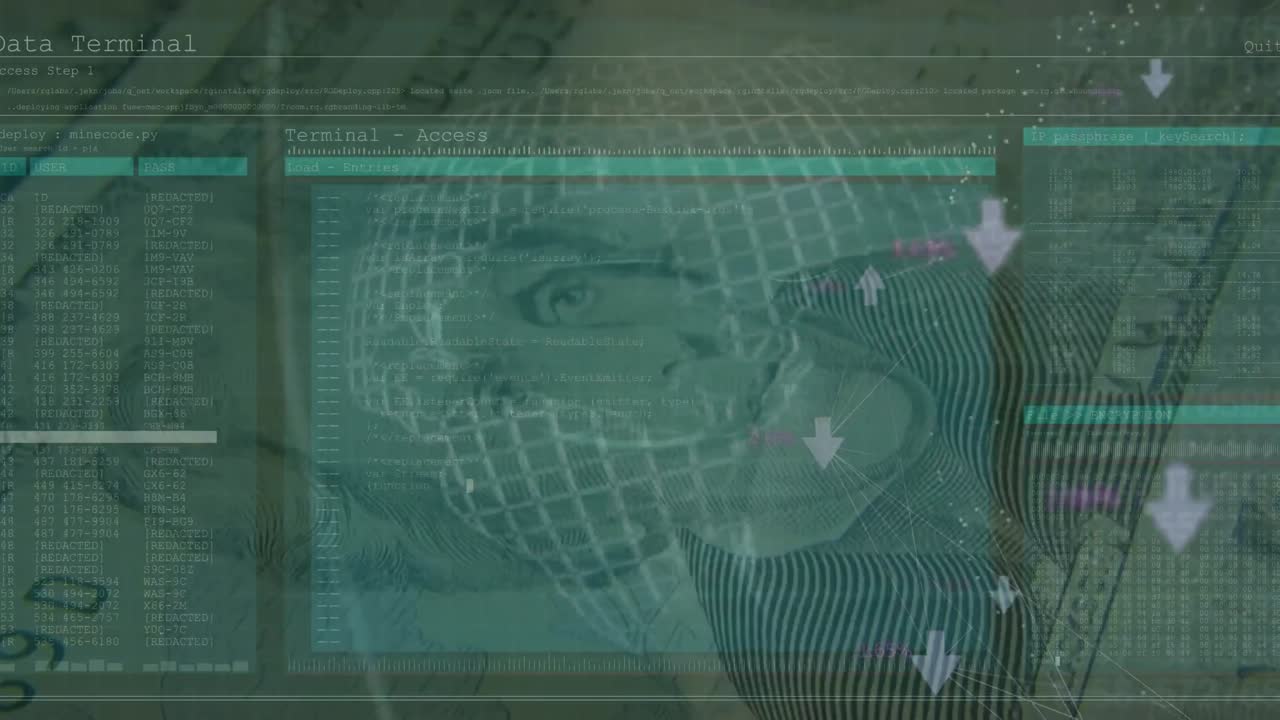 animación del procesamiento de datos sobre billetes