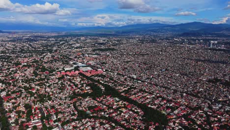 mexico city's dense urban area, an aerial drone view on a day with no smog and clear skies