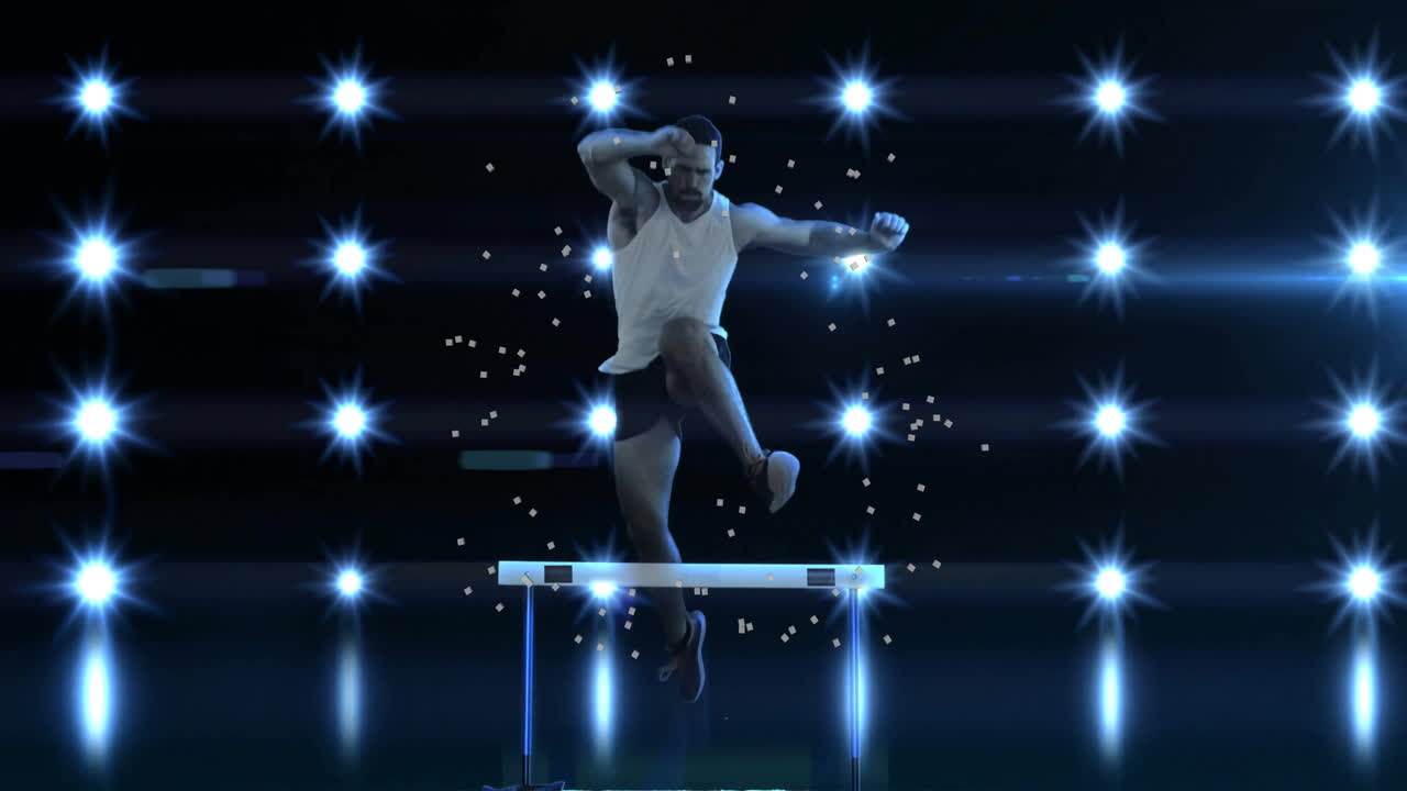 반이는 불빛을 뛰어넘는 운동선수, 입자 애니메이션으로 점프하는 운동선수