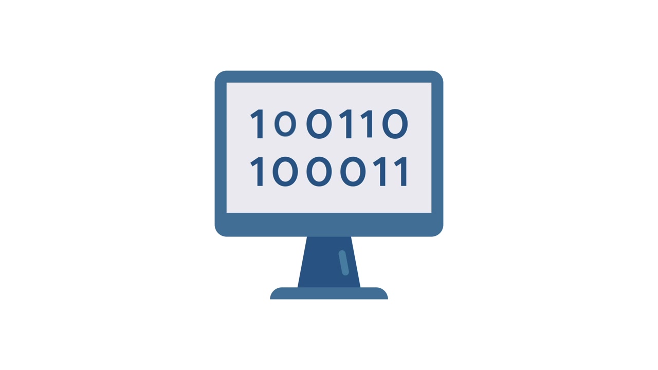 Animated Computer Monitor Displaying Binary Code