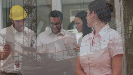 animación de un sitio de construcción sobre un grupo de ingenieros caucásicos