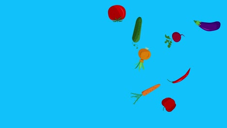 vegetables animation on blue screen chroma key, flat design elements