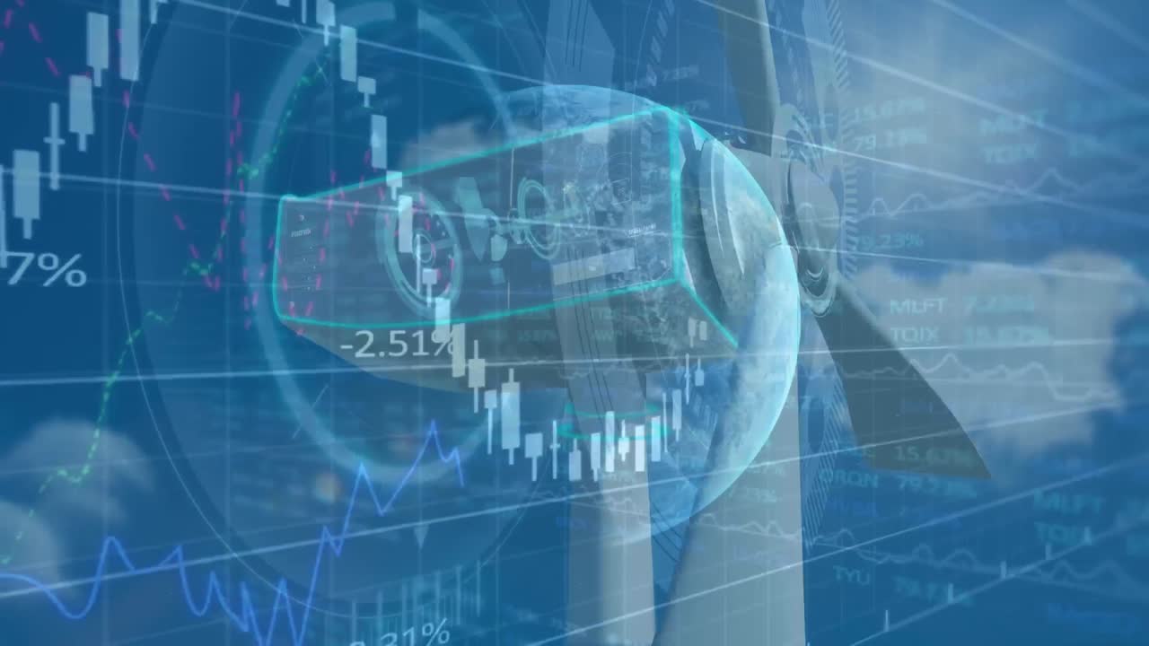 풍력 터빈을 통해 금융 데이터 처리의 애니메이션