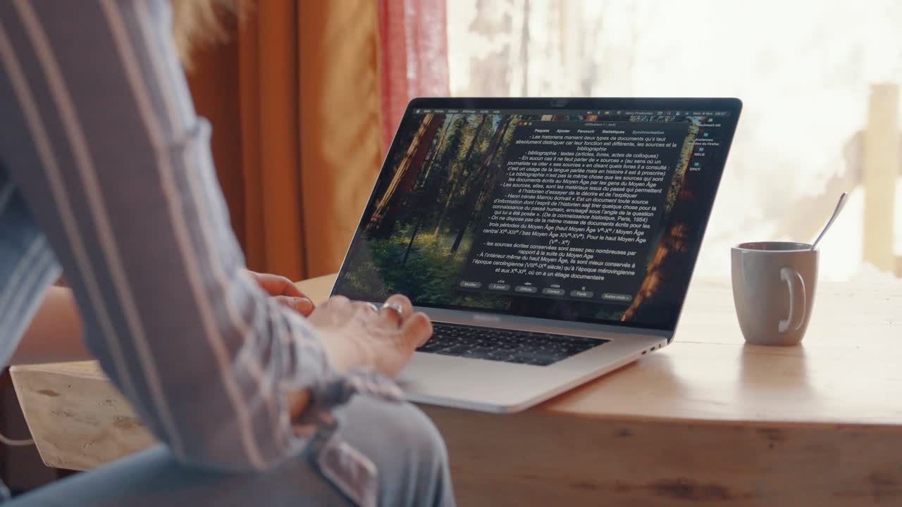 Home office setup with woman working on laptop, representing focus, comfortable workspace.