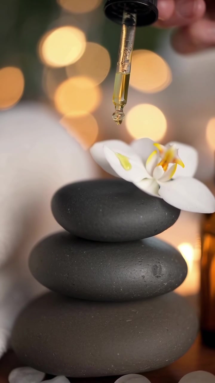 Uçucu Yağlar, Su ve Orkide Çiçekleriyle Zen Spa Öğeleri