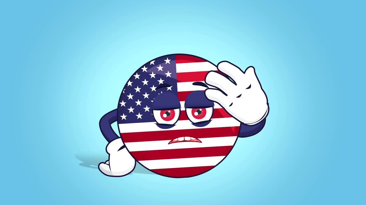Tegneserie USA ikon flag Amerikas Forenede Stater, facepalm utilfreds med ansigtsanimation