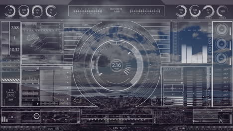 animation of data processing with city in background