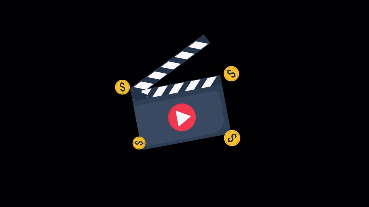 Animated Film Clapperboard with Floating Dollar Coins