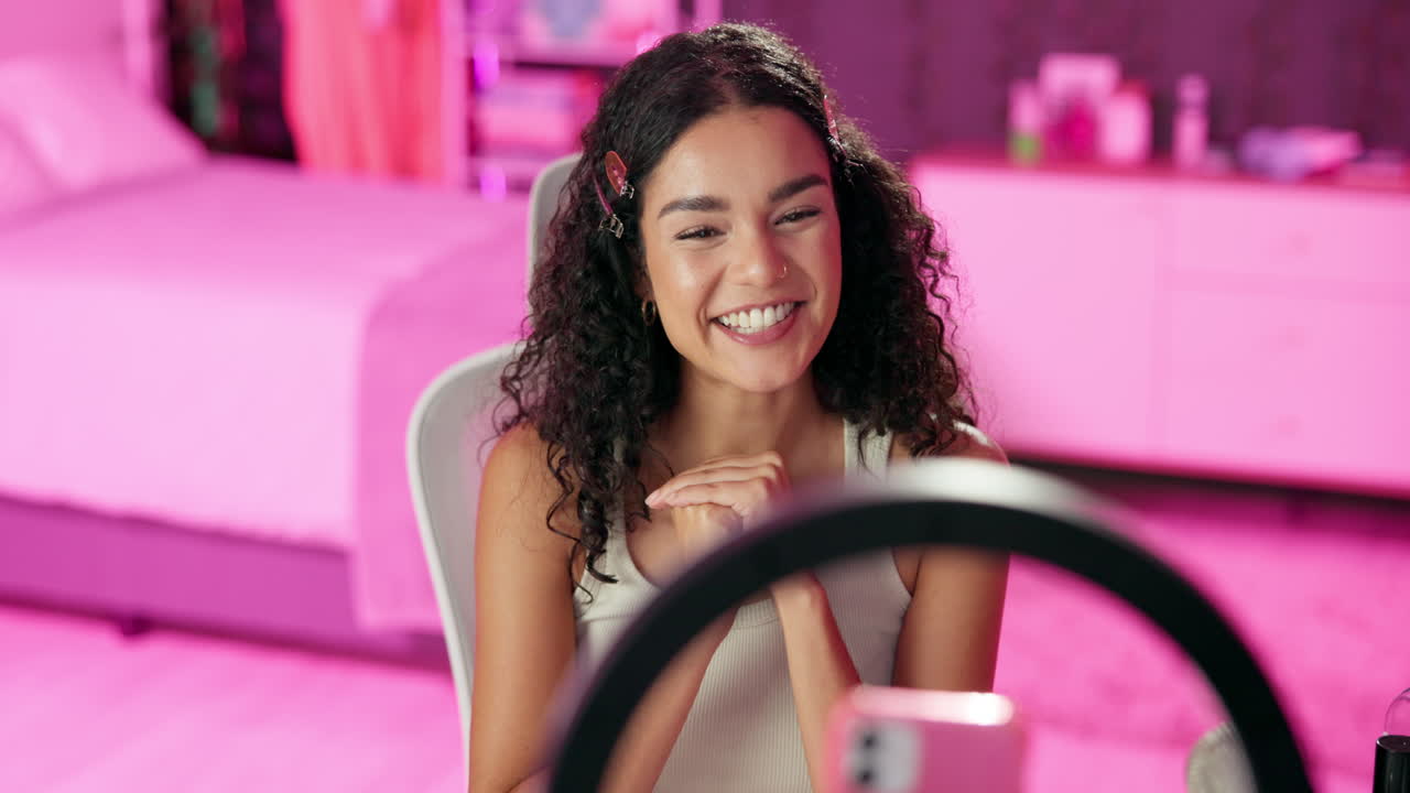 Woman filming a beauty vlog