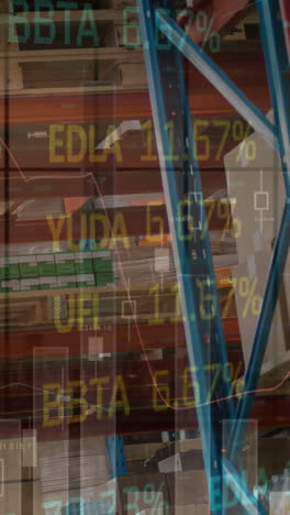 animación del procesamiento de datos financieros y el mercado de valores en un almacén vacío