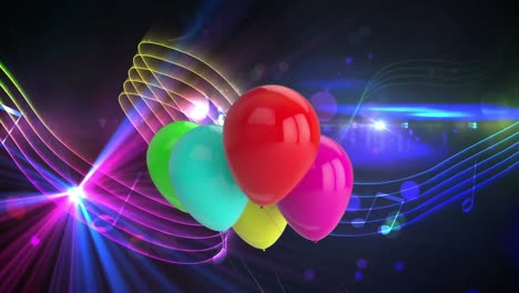 Animation-Von-Luftballons,-Die-über-Discolichtern-Schweben