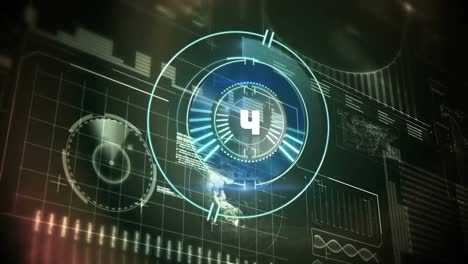 animation of scope scanning with countdown over data processing on black background