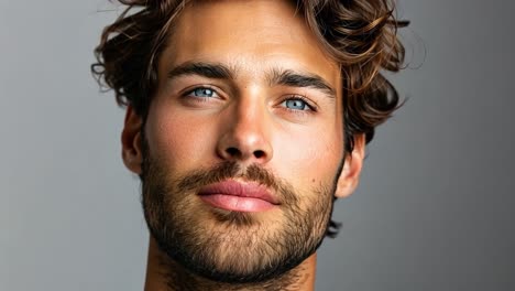 close-up portrait of a handsome man with blue eyes and beard