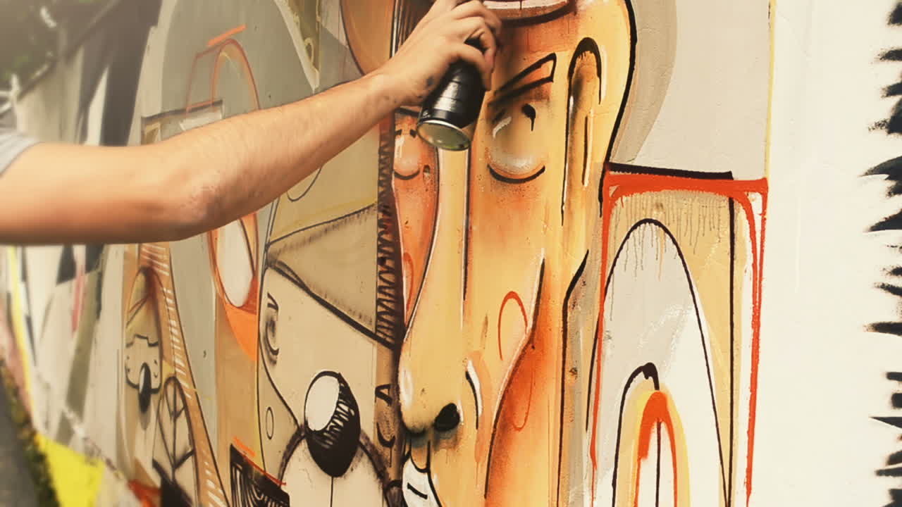 L'artista disegna graffiti su una recinzione. Graffiti su una recinzione.