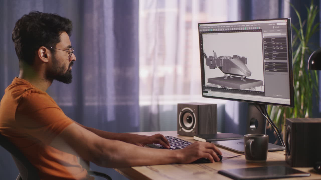 Man working on 3D design project on computer