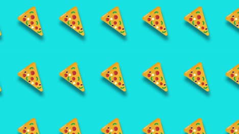 animación de bucle de pizza aislada en fondo azul. ilustración de comida plana en 3d.