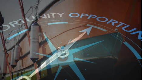 compass pointing to opportunity animation over docked boat