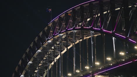 beautiful flashing coloured lights on the sydney harbour bridge during vivid festival in slow motion