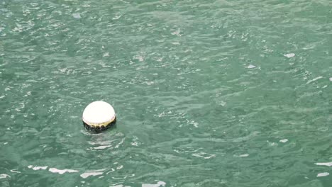 a buoy floating on a green clear sea