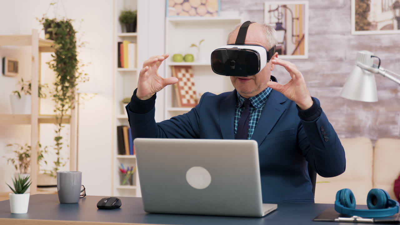Man using VR headset in office