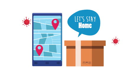 stay at home campaign with delivery box in smartphone
