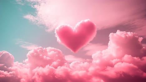 dreamy heart shaped clouds drift through the soft pink sky creating a magical atmosphere