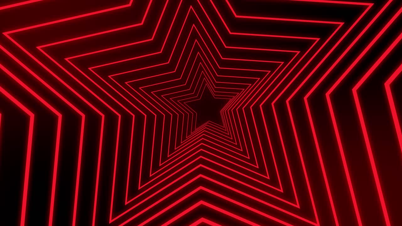Animazione Astratta in Loop di un Tunnel a Stella al Neon Rosso Luminoso