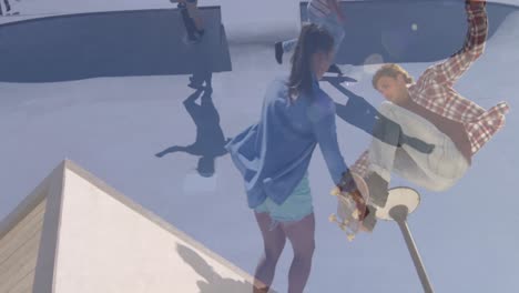 Animation-of-double-exposure-of-skating-people