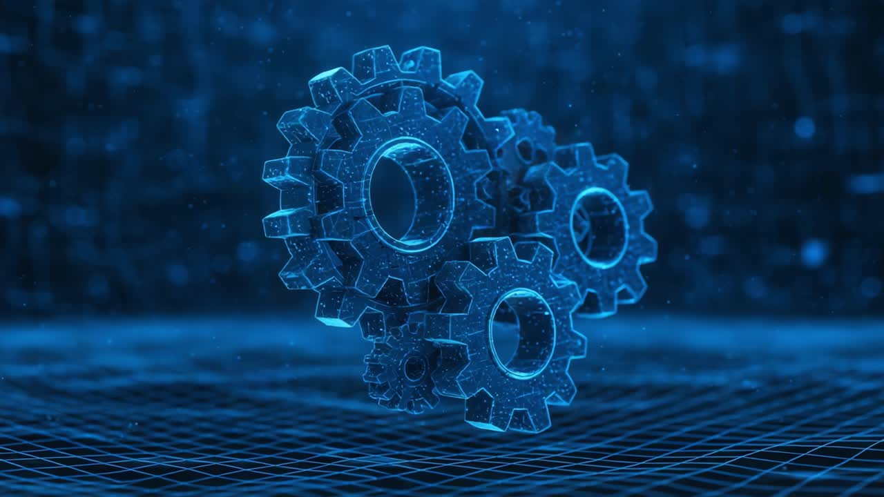 A Deep Dive into the Intricacies of 3D Rendered Gears in a Digital Space, Showcasing Their Mechanical Design and Functionality in Stunning Blue Hues