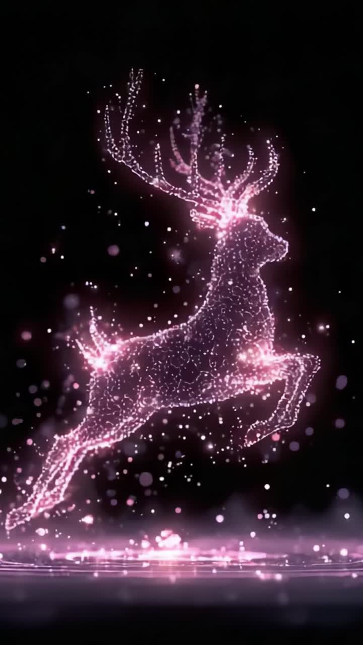 A Mesmerizing Visual of a Dazzling Deer Leaping Through a Dreamlike Landscape, Illuminated by Sparkling Particles and Soft Glowing Lights